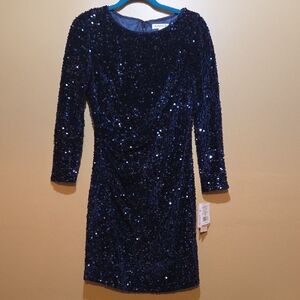 Nanette Lepore Long Sleeve Navy Blue Velvet Sequin Dress Size 8